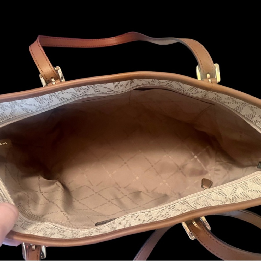 Michael Kors Cream and Brown MK Tote - Picture 5 of 7